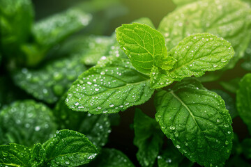 みずみずしいミントの葉のクローズアップ/Close-up of Fresh Mint Leaves/Gro&szlig;aufnahme von frischen Minzbl&auml;ttern