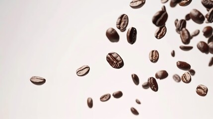 Flying and Falling Fresh Coffee Beans: Dynamic and Vibrant Illustration of Coffee Beans in Motion