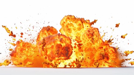 fire and flames on white, massive explosion, shockwaves