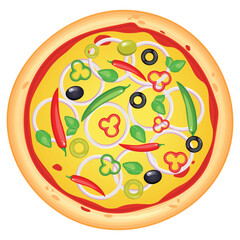 Pizza vector image. Fast food concept. Food for cafe and restaurant. Element for your website design, banners and advertising. Dough, cheese, sauce