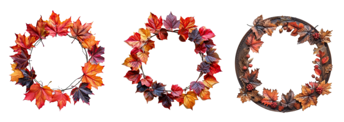 Collection of frame autumn leaves isolated on transparent background. Generated Ai