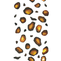 Seamless leopard spots print. Hand drawn, isolated a transparent background. Fashionable background for fabric, paper, clothing. Animal design on textiles