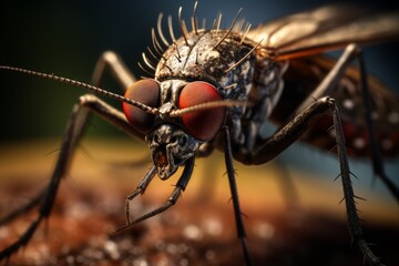 Fototapeta premium Macro photography showcasing the detailed textures and vivid colors of a common housefly