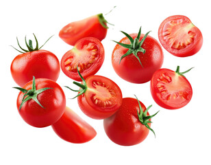 Fototapeta premium Fresh and vibrant tomatoes arranged for a colorful display, showcasing their juicy texture and rich red color. Perfect for culinary use.