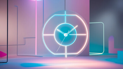 Obraz premium A clock hologram on wall time management concept 