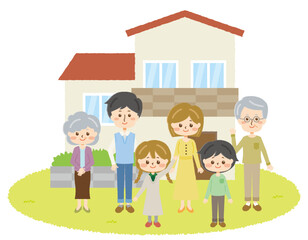 Obraz premium 家の前で集合する家族