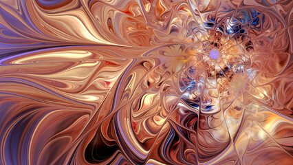 Abstract fractal art background. Golden wavy effect, like liquid gold or paint marbling.