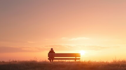 Obraz premium Contemplation in Twilight - Hyper-realistic Image of a Person Fidgeting on Park Bench at Dusk under Warm Sunset Light, Evoking Peaceful Yet Anxious Feelings