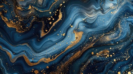 Obraz premium Blue and Gold Fluid Painting Close Up