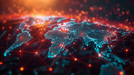 Digital World Map Hologram Blue Background