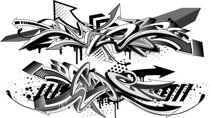 Abstract black and white graffiti art background. Decorative vector arrows in graffiti styles