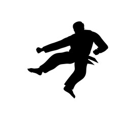 martial arts, silhouette of man kicking from top to bottom vector