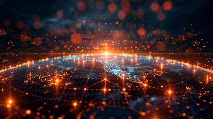 Obraz premium dynamic digital world map emphasize Western Europe continental for AI powered global network connectivity big data transfer cyber technology network information exchange and telecommunication conc