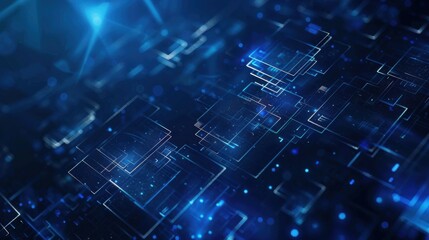 Dark Blue Technology Background. Visionary Concept of Square Design Element in Artistic Tech Power