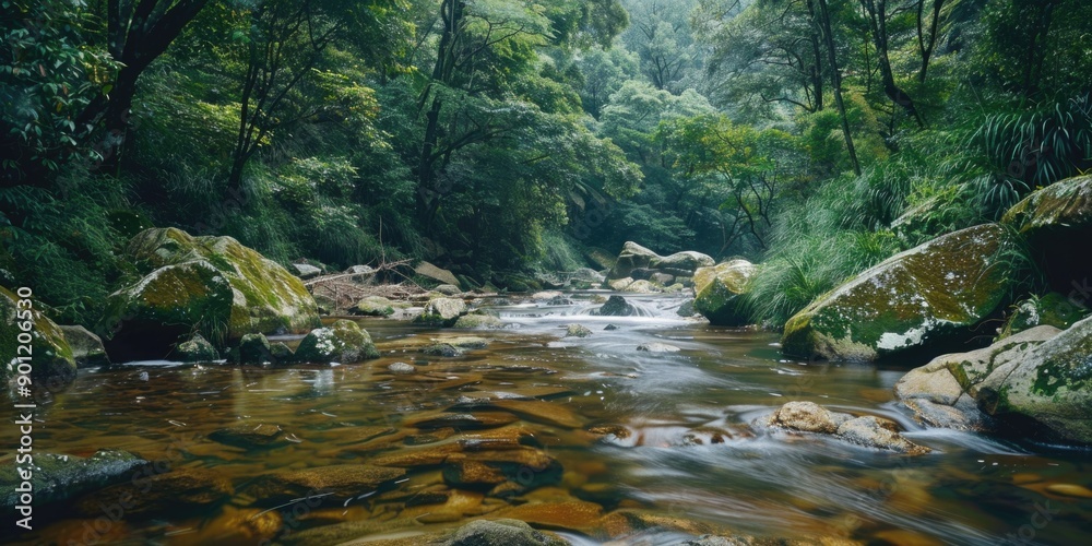 Wall mural River flowing through forest