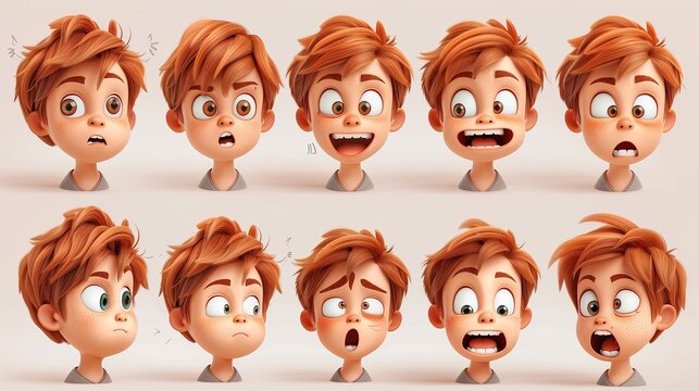 Cute Boy Emoji Sheet with Various Emotions and Dynamic Poses