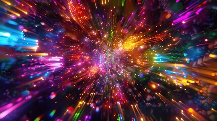 Naklejka premium colorful illumination Neon Explosion top view Illuminated burst of colors advanced tone vivid