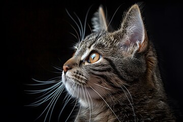 Majestic Tabby Cat Portrait Against Dark Background - Pet Photography for Prints or Posters
