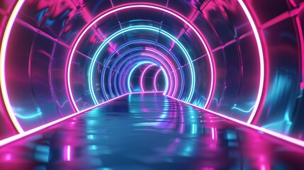 Obraz premium colorful lights Futuristic Tunnel top view Neon lights and patterns advanced tone vivid