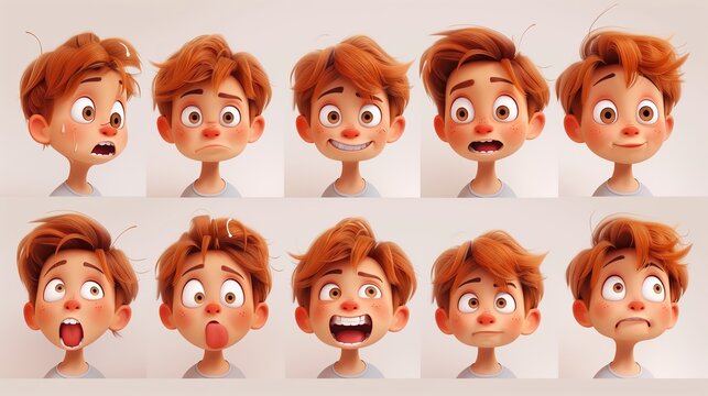 Cute Boy Emoji Sheet with Various Emotions and Dynamic Poses