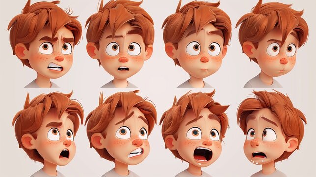 Cute Boy Emoji Sheet with Various Emotions and Dynamic Poses