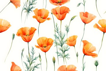 Fototapeta premium Watercolor California poppy flower on white background, AI Generated