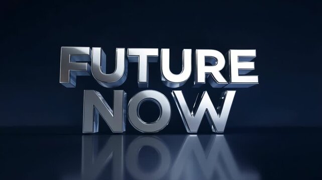 Future now metallic 3D text animation with reflection, technological concept video