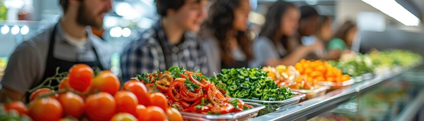 Students selecting healthy options from a salad bar
