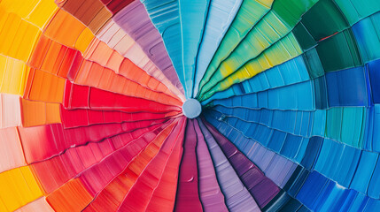 Obraz premium A colorful painting of a rainbow with a small circle in the middle