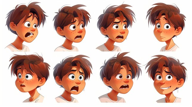 Cute Boy Emoji Sheet with Various Emotions and Dynamic Poses