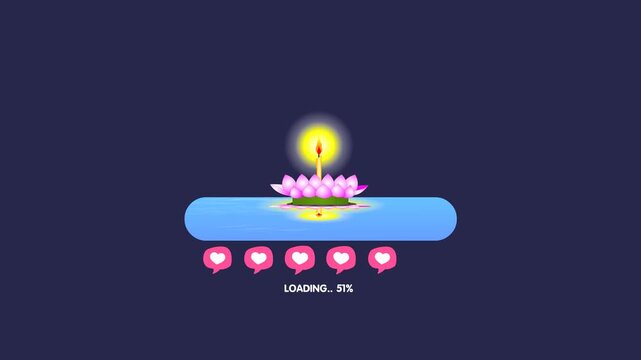 Loading Cartoon Animation Video on Blue and Green Screen Background | festival Theme | Loy Kratong Festival | Download Progress, Preloader Animation Web Design Template. Seamless Loop Animation 4K