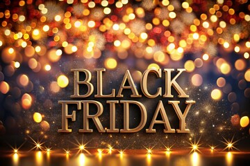 "Black Friday Sale Promotional Banner with Bold Typography and Gold and Black Color Scheme Promoting Huge Discounts and Special Offers for the Annual Shopping Event"