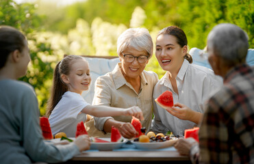 family spending time together in summer morning