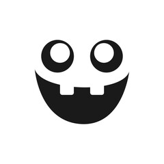 Cute Happy Monster Face, Jack O Lantern Halloween Pumpkin Icon Silhouette. Scary Funny Evil Facial Expression Simple Design Element. Creepy Horror Illustrations.