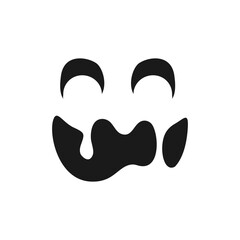 Cute Happy Monster Face, Jack O Lantern Halloween Pumpkin Icon Silhouette. Scary Funny Evil Facial Expression Simple Design Element. Creepy Horror Illustrations.