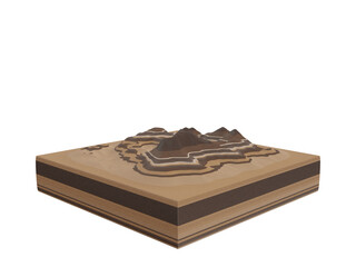 Sedimentary rock cross section. Sandstone bedding. Layered stone mountain.