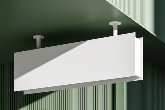 City mockup white sign for commercial ad on green building