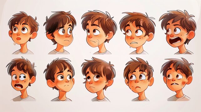Cute Boy Emoji Sheet with Various Emotions and Dynamic Poses