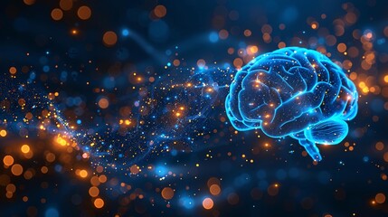 Fototapeta premium Digital Brain Illustration with Neural Connections and Glowing Lights