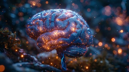 Obraz premium Close-Up Of Human Brain With Neural Connections And Glowing Lights
