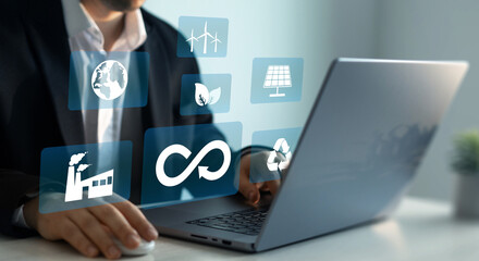 Circular economy concept. Energy consumption and CO2 or carbon dioxide emissions are increasing....
