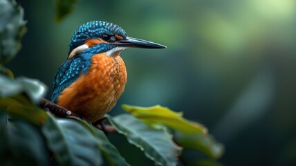 Close-up of a kingfisher’s head, showcasing its long beak and intricate feathers.