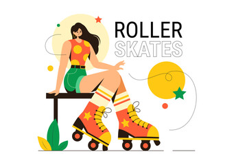 People Riding Roller Skates in a City Park for Outdoor Activities, Sports Recreation or Weekend Leisure on Flat Cartoon Background Vector Illustration