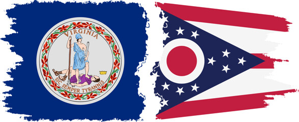 Obraz premium Ohio and Virginia states grunge brush flags connection, vector