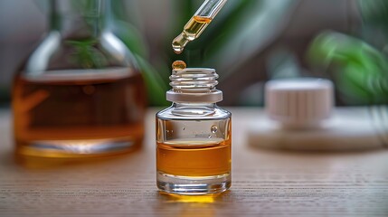 A bottle with a pipette of a cosmetic serum for the face.Care cosmetics for the face.