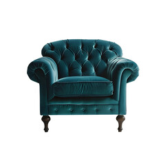 Comfortable Teal armchair on transparent background, Interior element,Classic armchair isolated,Stylish comfortable armchair isolated on transparent background.A velvet armchair, Ai generated