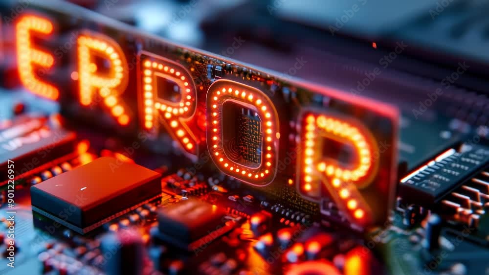 Poster glowing error message on circuit board due to technical difficulties in processing visual data - tro