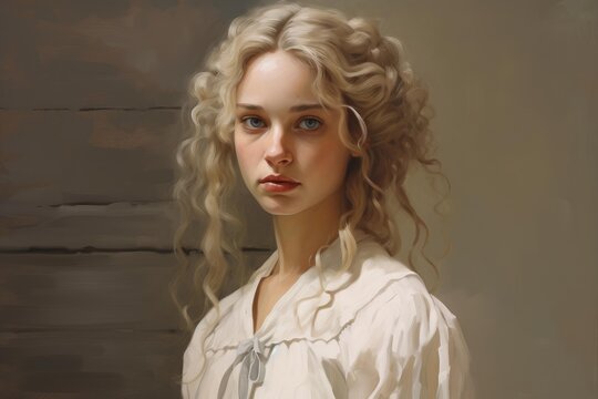 Elegant portrait of a young woman with classic features, styled in a vintage manner