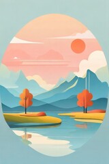Minimalist flat harmony serene scene landscape