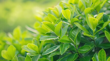 Obraz premium Vibrant green leaves in a soft sunlight, representing freshness and nature. Perfect for outdoor and botanical themes.